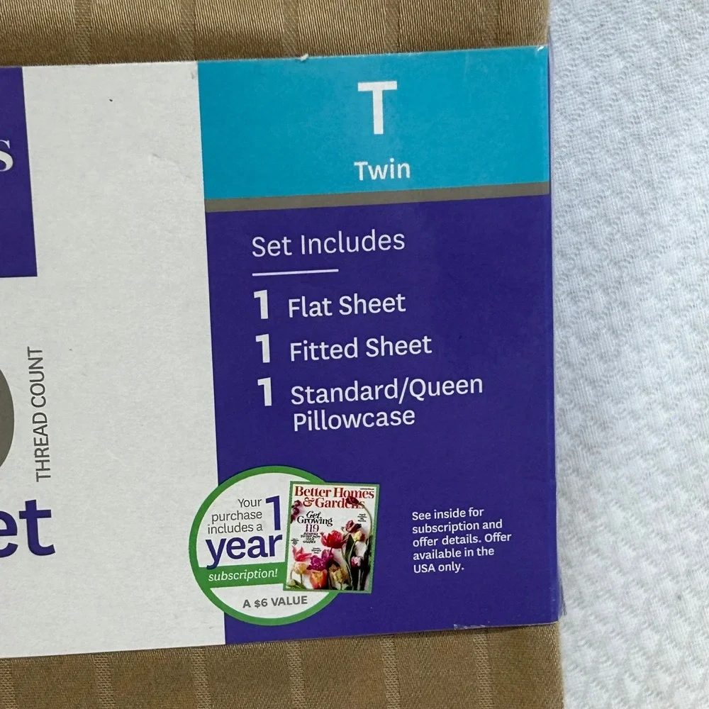 Better Homes & Gardens Twin 300 TC Cotton Sateen Sheet Set Clay Beige Striped
